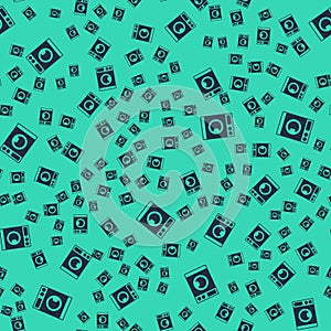 Black Washer icon isolated seamless pattern on green background. Washing machine icon. Clothes washer - laundry machine