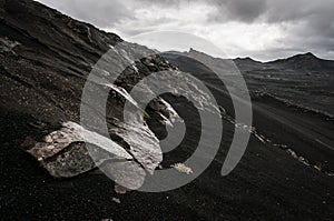 Black wasteland near Landmannalaugar in Iceland