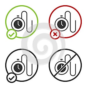 Black Watch with a chain icon isolated on white background. Circle button. Vector