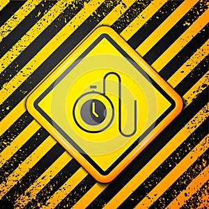 Black Watch with a chain icon isolated on yellow background. Warning sign. Vector