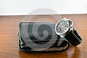Black watch and wallet