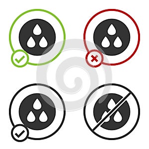 Black Water drop icon isolated on white background. Circle button. Vector