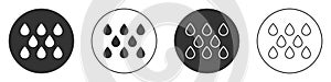 Black Water drop icon isolated on white background. Circle button. Vector