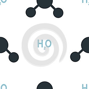 Black water molecule icon and text H2O isolated seamless pattern on white background. Vector