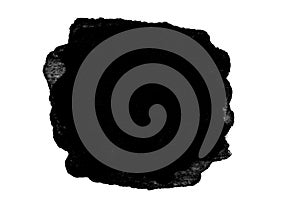 Black watercolor stain from brush strokes isolated on white background.