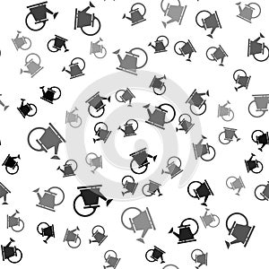 Black Watering can icon isolated seamless pattern on white background. Irrigation symbol. Vector Illustration