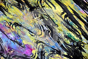 Dark yellow black waves splashes, colorful vivid waxy colors, contrasts creative background