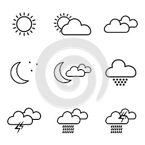 black weather icons set on white background