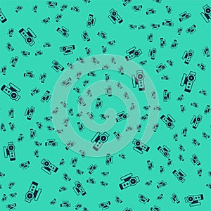 Black Web camera icon isolated seamless pattern on green background. Chat camera. Webcam icon. Vector