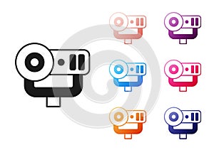 Black Web camera icon isolated on white background. Chat camera. Webcam icon. Set icons colorful. Vector