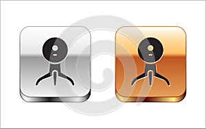 Black Web camera icon isolated on white background. Chat camera. Webcam icon. Silver-gold square button. Vector