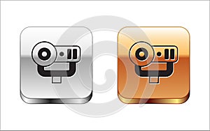Black Web camera icon isolated on white background. Chat camera. Webcam icon. Silver and gold square buttons. Vector