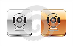 Black Web camera icon isolated on white background. Chat camera. Webcam icon. Silver and gold square buttons. Vector