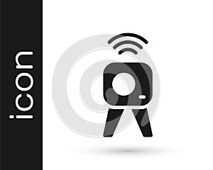 Black Web camera icon isolated on white background. Chat camera. Webcam icon. Vector