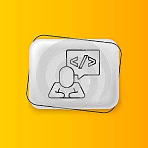 Black Web design and front end development icon isolated on yellow background. Silver rectangle button. Vector