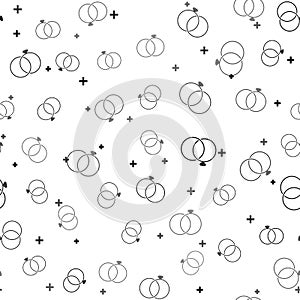 Black Wedding rings icon isolated seamless pattern on white background. Bride and groom jewelery sign. Marriage icon