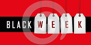 Black week promotion hanging label on red background