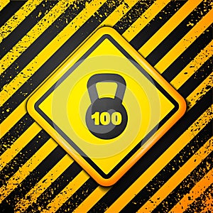 Black Weight icon isolated on yellow background. Kilogram weight block for weight lifting and scale. Mass symbol