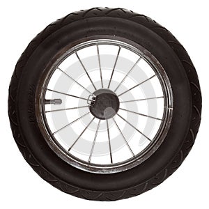 Black wheel of road transport isolated. Transportation detail.