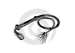 Black whip sex toy. Leather lash BDSM icon, isolated