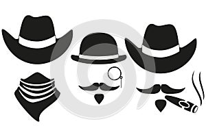 Black and white 3 cowboy silhouette avatars