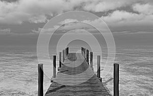 Black and white 3D image of a jetty landscape