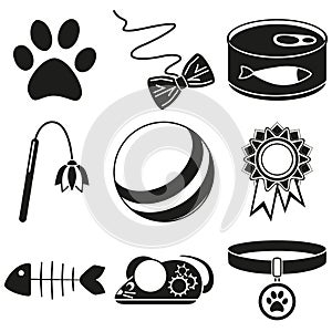 Black and white 9 cat care silhouette elements