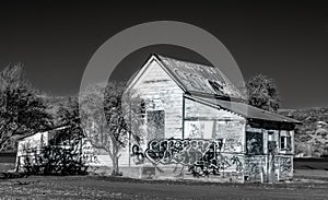 Black and White Abandoned American Farmhouse