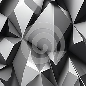 Black white abstract background. Geometric shape. Lines, triangles. 3d effect. Light, glow, shadow. Gradient.