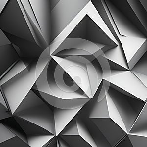 Black white abstract background. Geometric shape. Lines, triangles. 3d effect. Light, glow, shadow. Gradient.