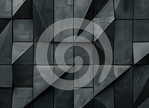 Black and white abstract background with geometric shapes of metal wall panels. Modern architecture concept. Black, gray