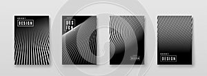 Black and white abstract background with line texture. Monochrome pattern poster design with stripe elements. Trend photo