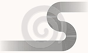 Black and white abstract background with lines as letter S