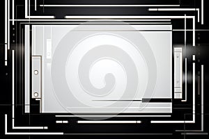 a black and white abstract background with a square frame