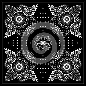 Black and white abstract bandana print with  element henna style.