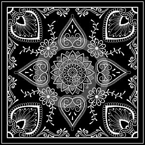 Black and white abstract bandana print with  element henna style.