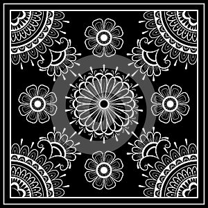 Black and white abstract bandana print with  element henna style.
