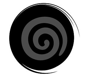 Black and white abstract circles. Circular spiral, swirl, twirl and whirl design elements