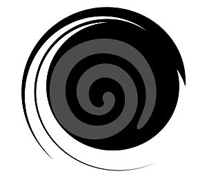 Black and white abstract circles. Circular spiral, swirl, twirl and whirl design elements