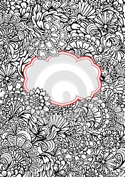 Black and white Abstract decorative pattern with hand drawn flor