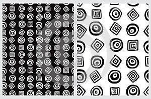 Black and White Abstract Geometric Seamless Vector Patterns