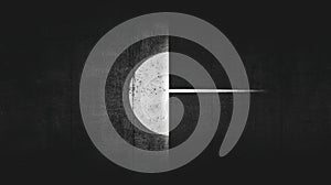 A black and white abstract image with a white circle and a white line.