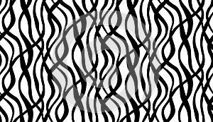 Interwoven black and white lines forming a complex abstract pattern. Seamless pattern vector. Optical illusion