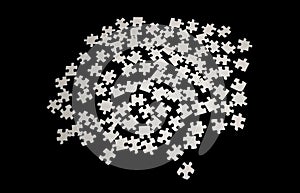 Black and white, abstract puzzles, on a black background.