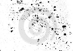 Black and white abstract splatter color on wall background. Textured  paint drops ink splash grunge design