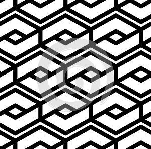 Black and white abstract textured geometric seamless pattern. Symmetric monochrome vector textile backdrop. Splicing lines.