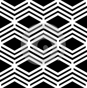 Black and white abstract textured geometric seamless pattern. Symmetric monochrome vector textile backdrop. Splicing lines.