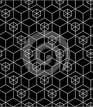 Black and white abstract textured geometric seamless pattern. Vector contrast textile backdrop with cubes and squares. Graphic co