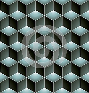 Black and white abstract textured geometric seamless pattern. Vector contrast textile backdrop with three-dimensional cubes and s