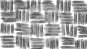 Black and white abstraction, background, stripes in squares, weaving pattern, smears of paint. Vector illustration